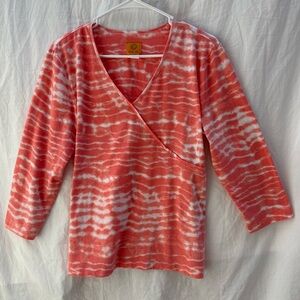 Ruby Rd. Coral and White V-Neck Top